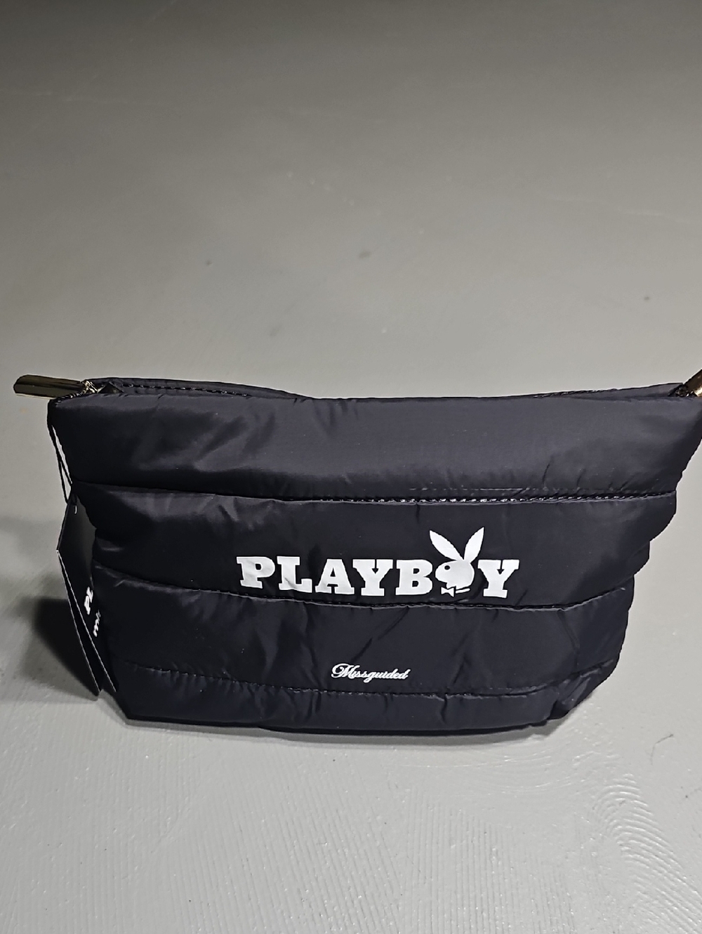 Playboy Black Quilted "PLAYBOY" Logo Cosmetics Makeup Pouch Clutch Bag Y2K